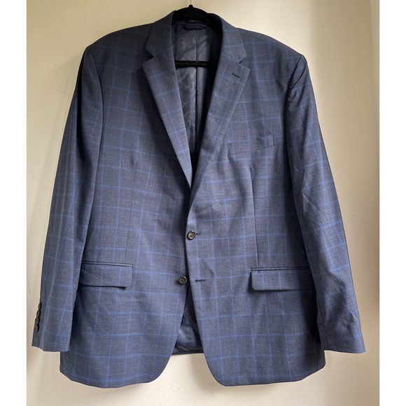 Ralph Lauren Windowpane Suit Jacket Wool Blue 46R
